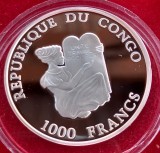 (A335) MONEDA DIN ARGINT CONGO - 1000 FRANCS 2004, IMMANUEL KANT, PROOF, 15 GRAME, PURITATE 999, RARA
