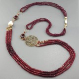 Cumpara ieftin Colier Perle Cultură &amp; Agate Rubinii Argint 925 Placat Aur, 94cm - Bijuterie Handmade Italia, Cutie Cadou