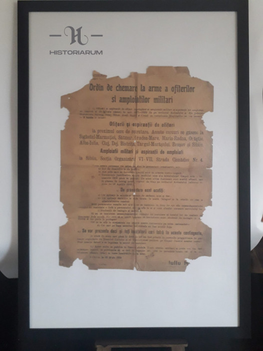 HST Afis 1919 Ordin de chemare la arme Consiliul Dirigent al Transilvaniei