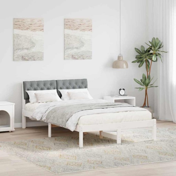 vidaXL Cadru de pat Alb și gri deschis 120 x 190 cm Lemn masiv de pin 878628