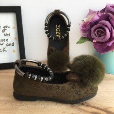 Pantofi khaki cu puf si pietricele / sandale pt fete 21 cod 0942 foto