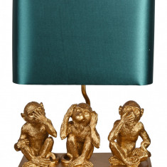 Lampa de masa cu trei maimute si abajur verde CW265