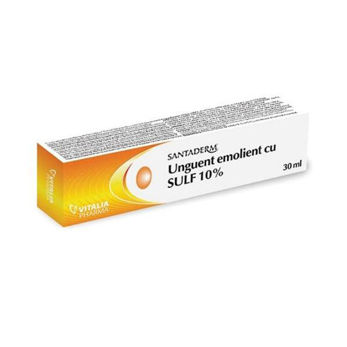 Unguent emolient cu Sulf 10%, Santaderm, 30ml, Vitalia Pharma