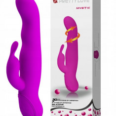 Vibrator Iepuras Mystic, 30 Moduri Vibratii, 7 Moduri Rotatii, Silicon, USB, Mov, 23.5 cm