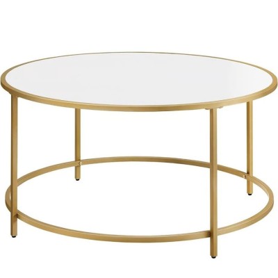 VASAGLE Masa de cafea rotunda, din sticla securizata cu cadru metalic, 84x84x45cm, auriu Household NewTrend foto