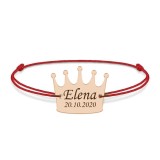 King - Bratara snur cu talisman din argint 925 placat cu aur roz personalizata cu text - coroana