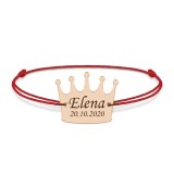 King - Bratara snur cu talisman din argint 925 placat cu aur roz personalizata cu text - coroana