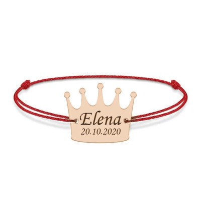 King - Bratara snur cu talisman din argint 925 placat cu aur roz personalizata cu text - coroana foto