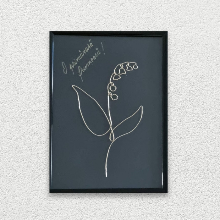 Lacramioare, tablou din sarma placata cu aur, 14&times;19 cm