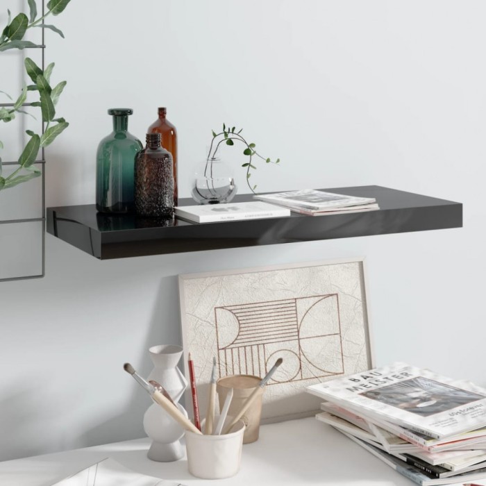 vidaXL Raft perete suspendat, negru extralucios, 60x23,5x3,8 cm, MDF
