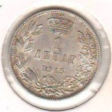 SV * SERBIA * 1 DINAR 1915 * ARGINT .835 * Regele Petar I * XF+, Europa