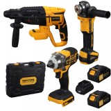 Trusa de scule 3 &icirc;n 1 Rotor RSET3, rotopercutor, polizor unghiular, autofiletanta, 2 x acumulator 21V/3Ah