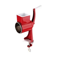 Masina pentru macinat nuci, alune, mozzarella, manuala, din metal, cu maner rotativ, fixare cu surub metalic, rosu