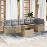 Set de Sofa de Grădină cu 7 Piese cu Perne Bej Ratan Poli