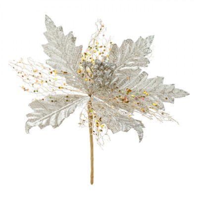 Floare Decorativă Crăciun Poliester, Crăciuniță, Tulpină Scurtă, Bej șampanie, 26 cm foto