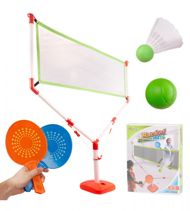 Set de badminton sau tenis de masa pentru copii cu plasa, rachete si minge