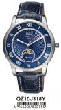 Cumpara ieftin Ceas Barbatesc Q&amp;Q Moonphase QZ10J318Y, Citizen, Curea Piele, Inox, Analog, 40mm, 5ATM