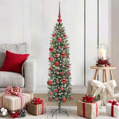 vidaXL Copac Artificial Slăb de Crăciun cu 150 LED Verde și alb 150 cm 3395281 foto