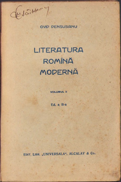 HST C954 Literatura rom&acirc;nă modernă volumul II 1926 Ovid Densusianu