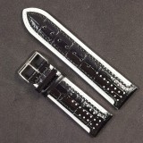 Cumpara ieftin Curea Ceas &bdquo;Sport Contrast&rdquo; 2F22 &ndash; Piele Natural? Neagr? cu Margini Albe (24mm)