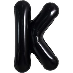 Balon Folie Metalizata Litera K, Cyrax, 40 cm, Umflati cu Heliu sau Aer, Ambalaj Individual, Pai inclus, Negru