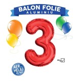 Balon cifra 3, inaltime 81 cm, folie aluminiu, rosu, Oem
