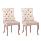 Set de 2 scaune tapițate pentru sufragerie din catifea cu spătar &icirc;nalt matlasat cu nasturi, 51x47x97 cm, Bej