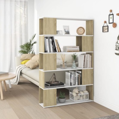 Bibliotecă/Separator cameră, alb și stejar sonoma, PAL foto