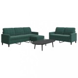 vidaXL Set de canapele cu perne, 3 piese, verde &icirc;nchis, catifea