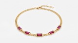 Cumpara ieftin Bratara din argint 925 placata cu aur cu cristale baguette fucsia si lant cuban fine