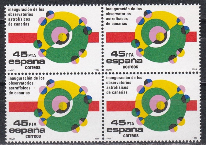 Spania 1985 -Deschiderea Observatorului Astrofizic,Insulele Canare,Bloc de 4,MNH
