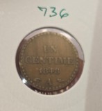 736 Franta France 1 Centime 2nd Republic 1848, KM#754 , buna