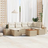 VidaXL Set de canapele pentru grădină cu pernă 7 pcs Bej Rattan poli
