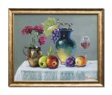 Cumpara ieftin Tablou natura statica cu fructe pictat manual inramat, 55x45cm ulei pe panza, rama din lemn, Mircea Iordache
