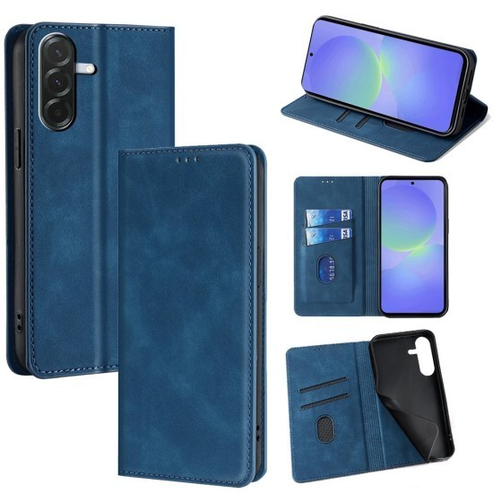 Husa Deluxe compatibila cu Samsung Galaxy A07 &ndash; Tip Carte, Piele Ecologica Albastru, Functie Stand si Protectie 360