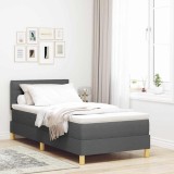 VidaXL Pat cu Arcuri cu Saltea Gri &Icirc;nchis 90x190 cm Țesătură