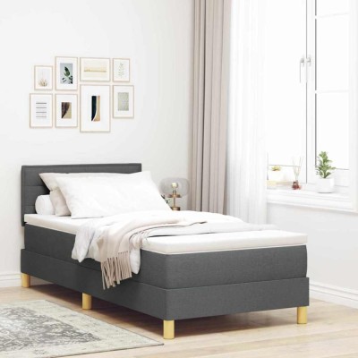 vidaXL Pat boxspring cu saltea Gri &amp;icirc;nchis 80 x 200 cm țesătură 3338798 foto