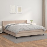 vidaXL Pat box spring cu saltea, cappuccino, 160x200cm piele ecologică