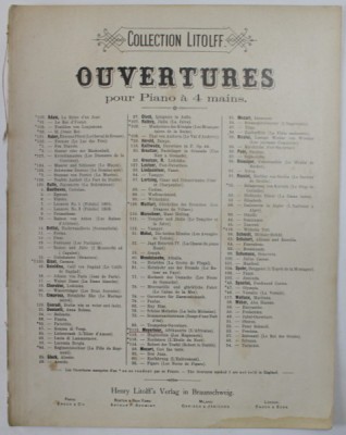 COLLECTION LITOLFF , OUVERTURES POUR PIANO A 4 MAINS : AFRIKANERIN ( L &amp;#039; AFRICAINE ) von G. MEYERBEER , INCEPUT DE SECOL XX , PARTITURA foto