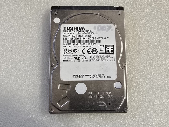 Hard disk laptop Toshiba MQ01ABD100 2,5&#039;&#039; 1TB SATA2 5400RPM 8MB - teste reale