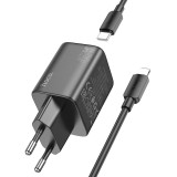 Incarcator Retea HOCO N42 45W Dual USB-C, PD, PPS, EU, cu Cablu 1m (Type-C la Lightning/Type-C)