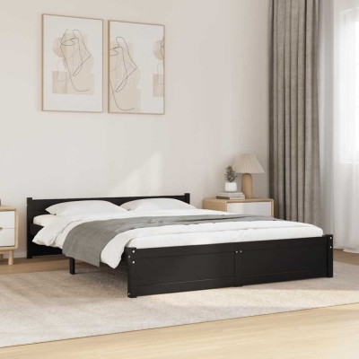 vidaXL Cadru de pat King Size, negru, 150x200 cm, lemn masiv foto