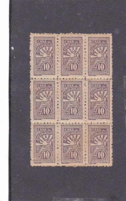Timbru fiscal ROMANIA 1939 - CASA SCRIITORILOR 10 lei x9 timbre,MNH