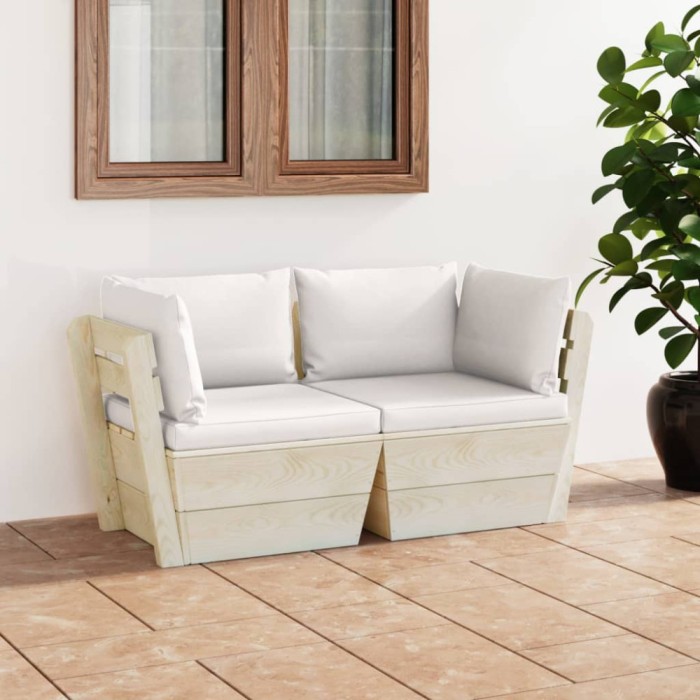 vidaXL Canapea grădină 2 locuri din paleți, cu perne, lemn de molid 3063386