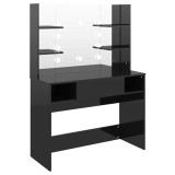 Cumpara ieftin Masa de machiaj cu lumini LED, negru lucios, 100x40x135 cm, MDF