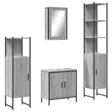 Cumpara ieftin Set mobilier de baie, 4 piese, gri sonoma, lemn prelucrat