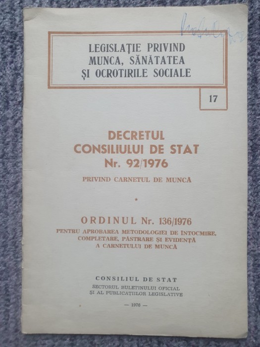 Decretul consiliului de Stat 92/1976, 1976, 24 pag