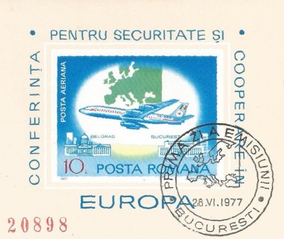 Romania, LP 939/1977, C.S.C.E., colita nedantelata, prima zi, oblit. foto