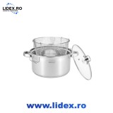 Oala din inox cu capac si friteuza Kinghoff, Kh-1630, 5.5L, 24 cm, Argintiu