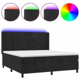 Cumpara ieftin Pat cu arcuri, saltea si LED, negru, 180x200 cm, catifea